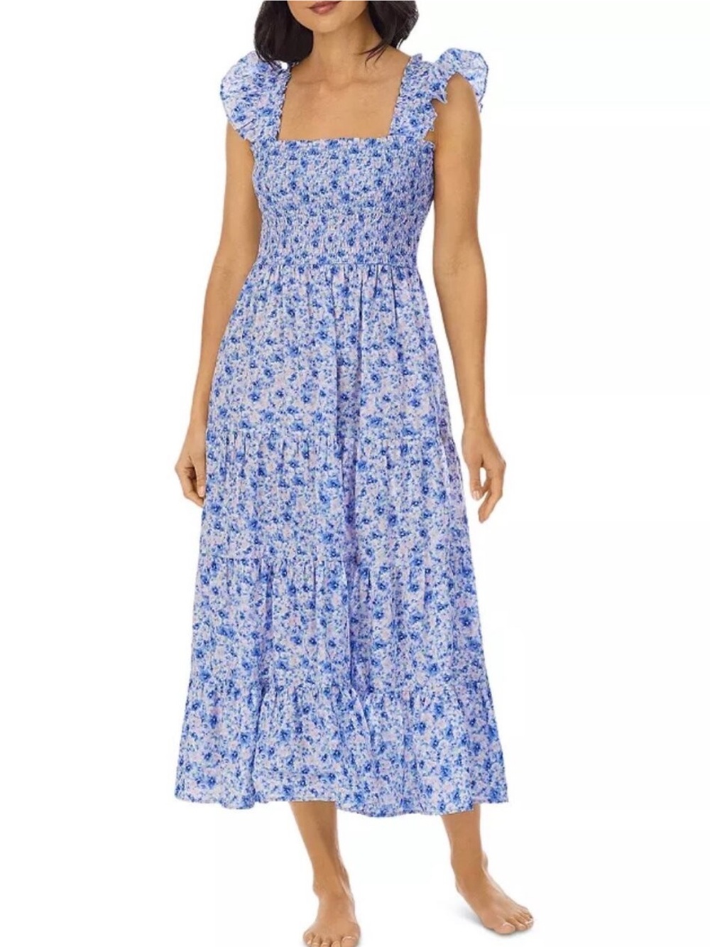 Eileen West Grace Floral Smock Nightgown Lawn Cotton Calf Length NWT Size Large